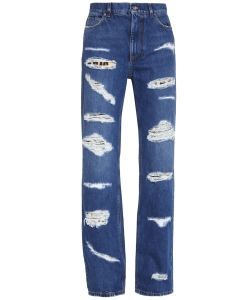 Distressed jeans with Leo print