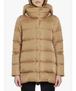 Down jacket in nylon and eco-fur