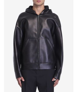 Leather hooded jacket