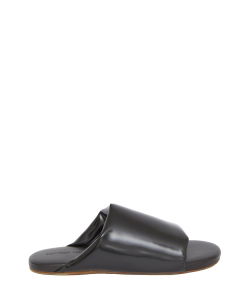 Black leather slides