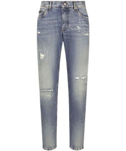 Distressed denim jeans