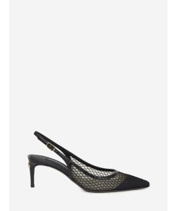 Mesh and patent leather slingback