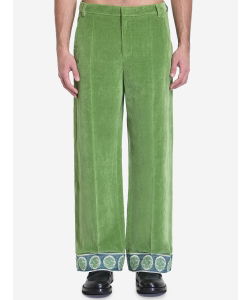 Velvet trousers with jacquard hems