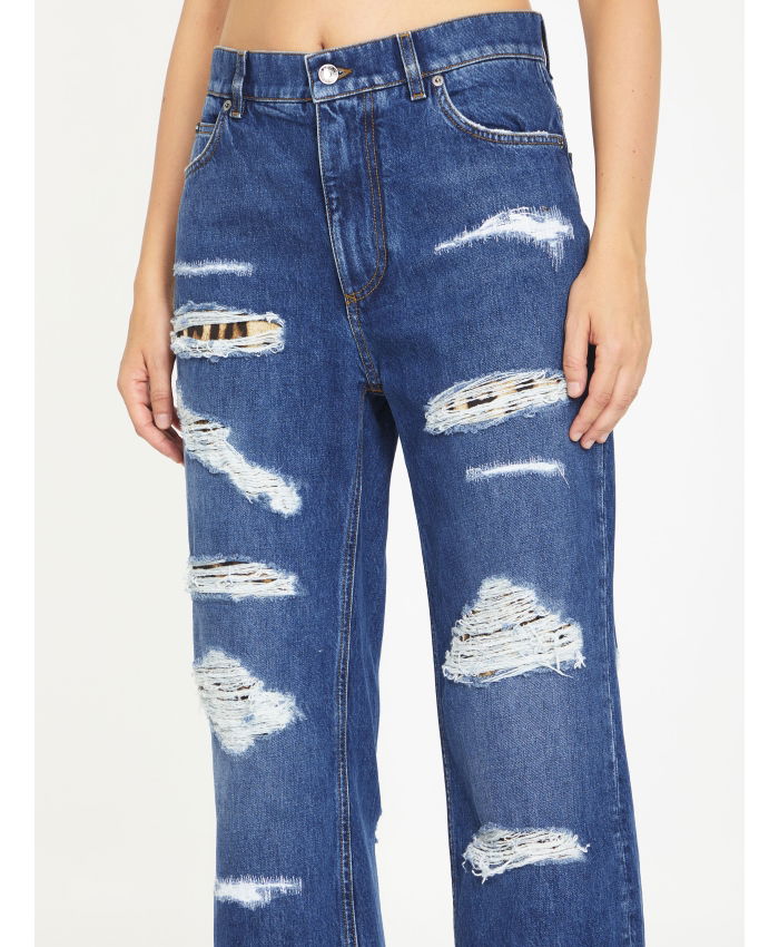 DOLCE&GABBANA - Distressed jeans with Leo print