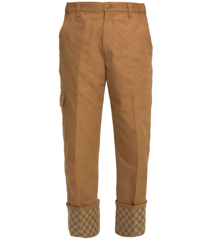 GUCCI - Beige trousers with GG cuff