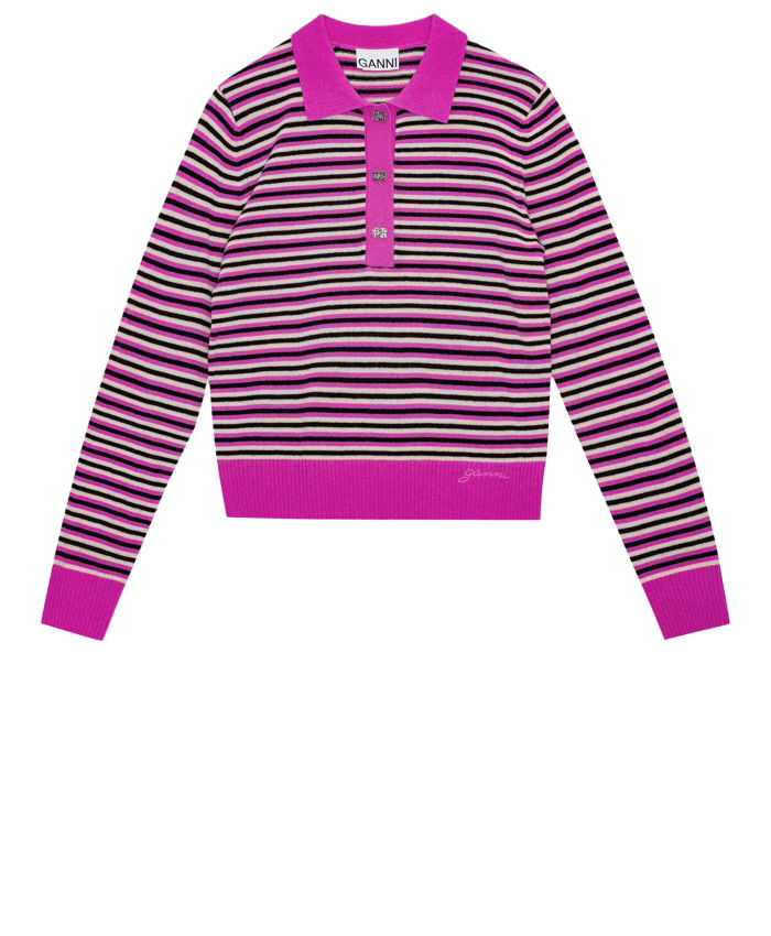 GANNI - Striped polo sweater