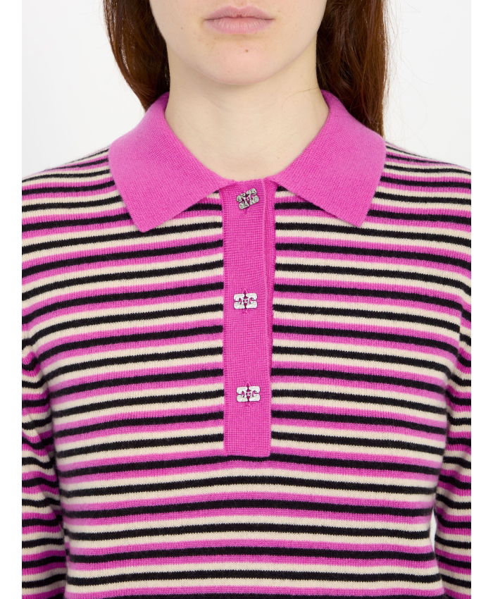 GANNI - Striped polo sweater