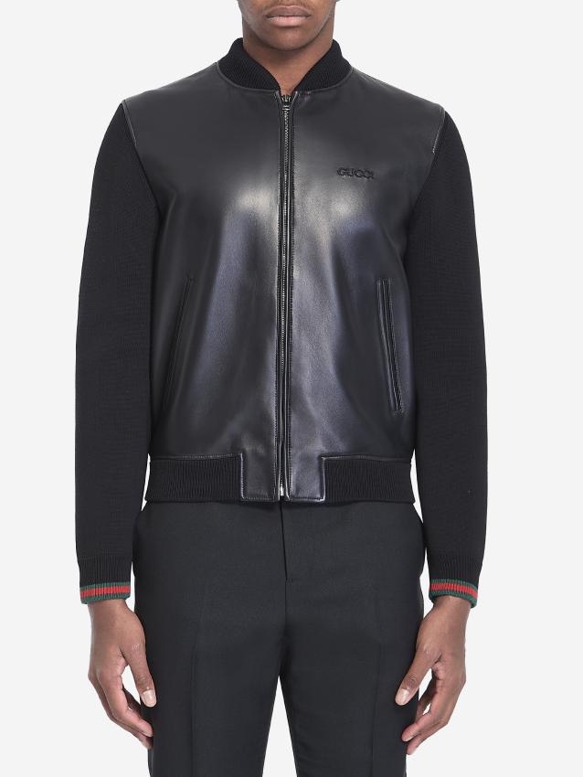 GUCCI - Nappa leather and knit bomber