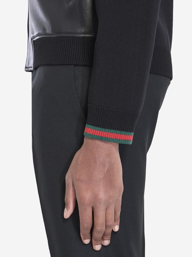 GUCCI - Nappa leather and knit bomber