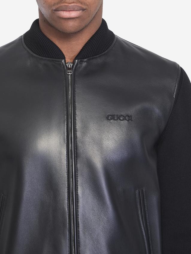 GUCCI - Nappa leather and knit bomber