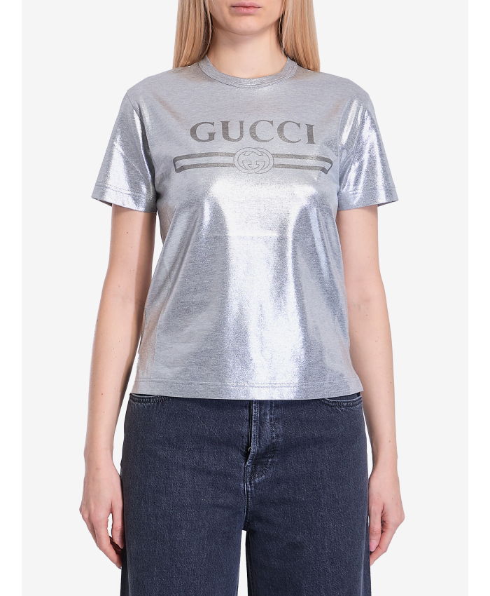 GUCCI - Printed logo laminated cotton t-shirt