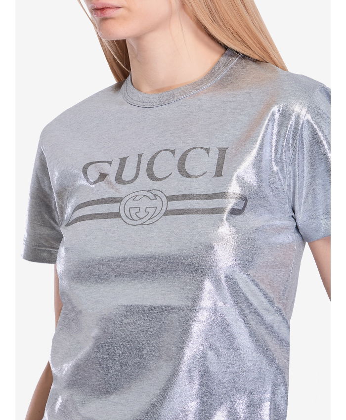 GUCCI - Printed logo laminated cotton t-shirt