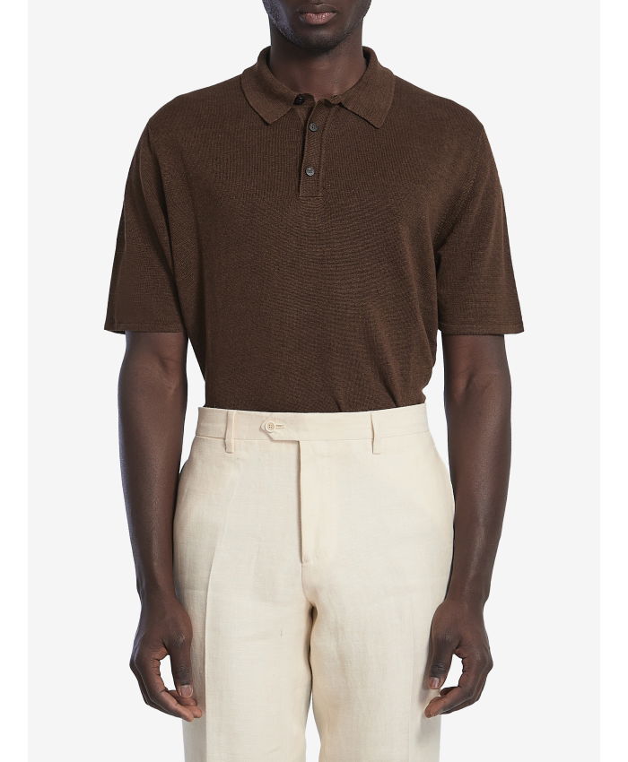 ROBERTO COLLINA - Linen knit polo shirt