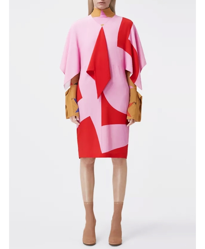 BURBERRY - Red and pink crepe de chine silk dress