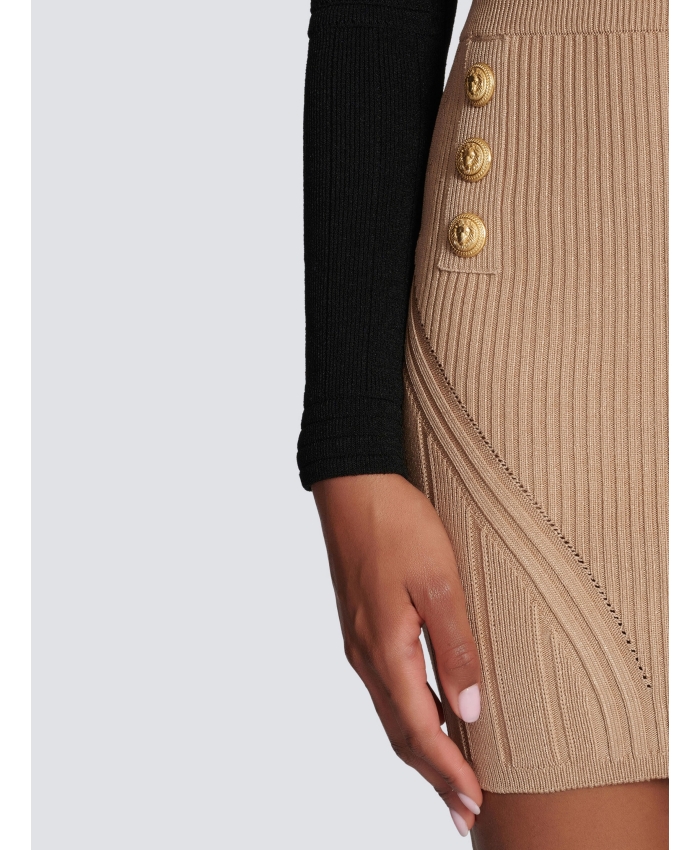BALMAIN - Knit beige skirt
