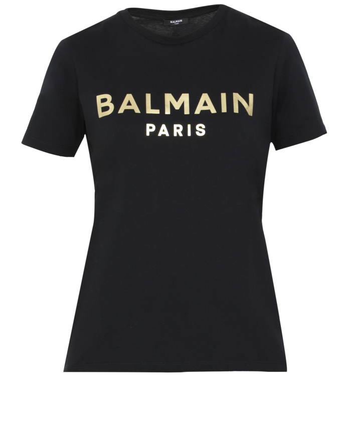BALMAIN - T-shirt nera con logo oro
