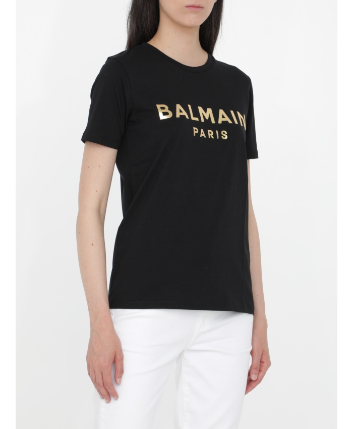 BALMAIN - Black t-shirt with gold logo