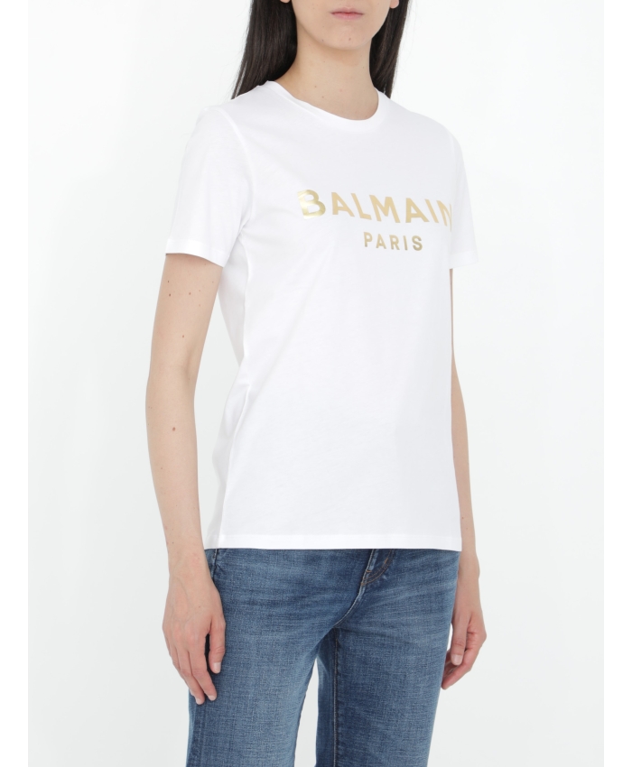 BALMAIN - White t-shirt with gold logo