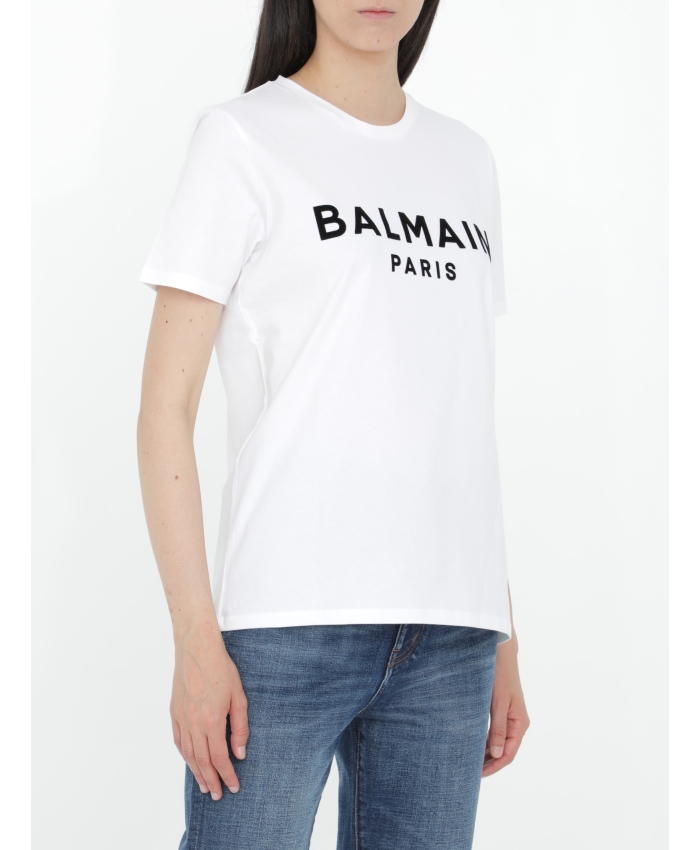 BALMAIN - T-shirt bianca con logo nero