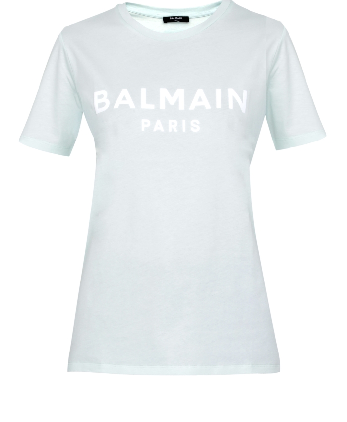 BALMAIN - Light-blue t-shirt with white logo
