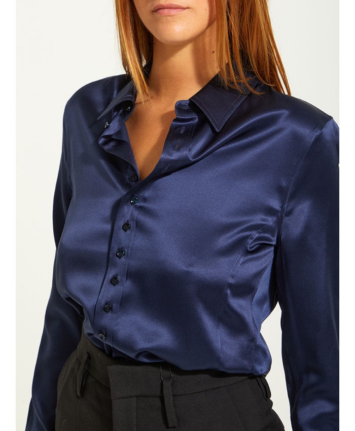 SAINT LAURENT - Camicia in seta blu
