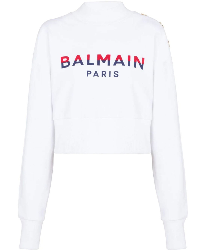 BALMAIN - Felpa corta con logo