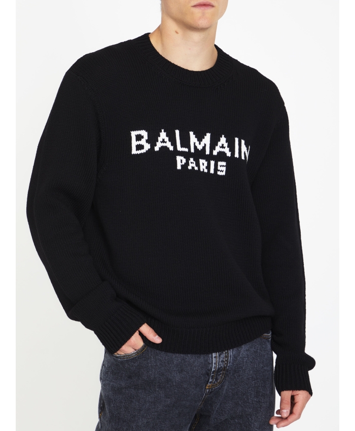 BALMAIN - Felpa in lana con logo
