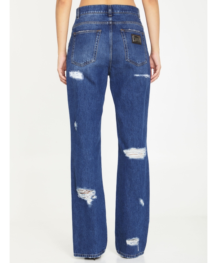 DOLCE&GABBANA - Distressed jeans with Leo print