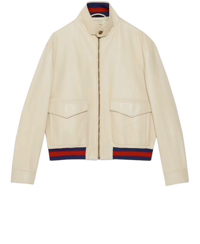 GUCCI - Beige leather bomber jacket