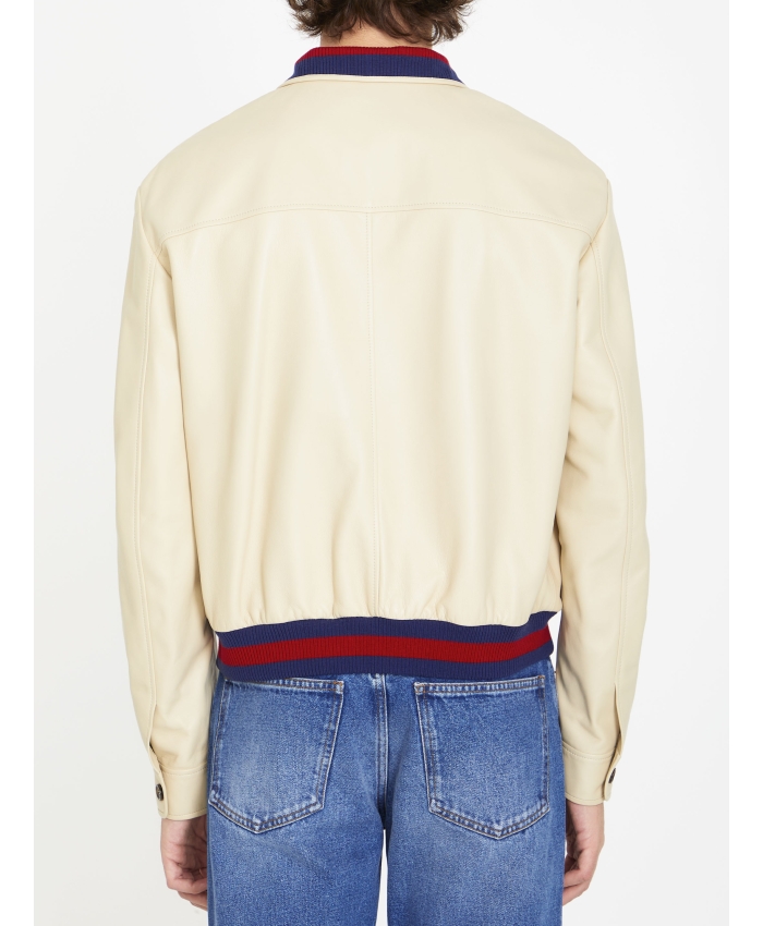 GUCCI - Beige leather bomber jacket