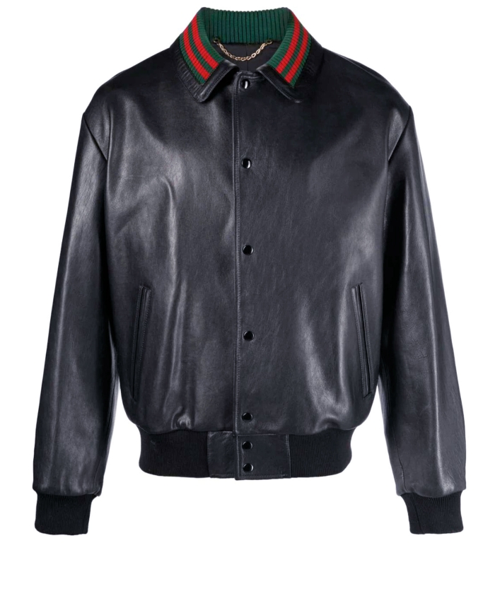 GUCCI - Black leather bomber jacket