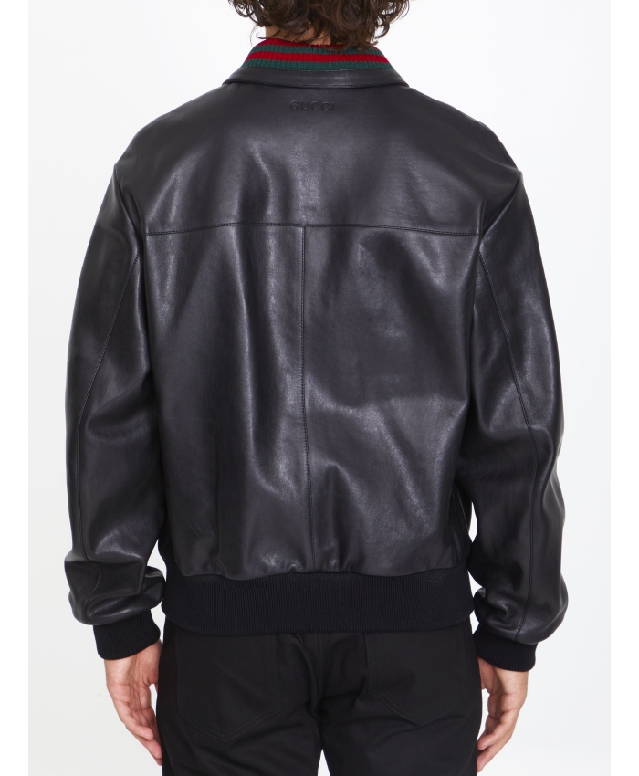GUCCI - Black leather bomber jacket