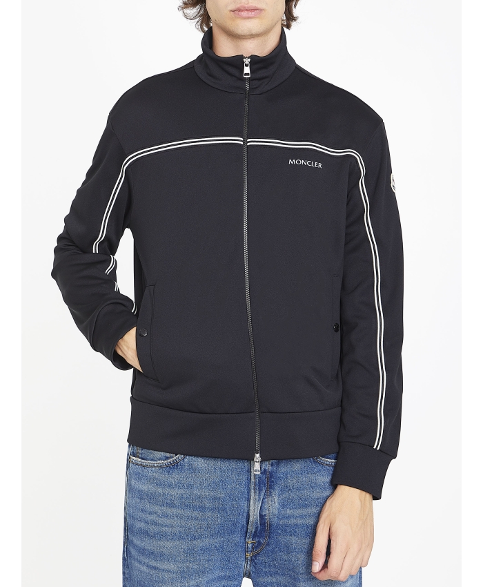 MONCLER - Black nylon zip-up sweatshirt