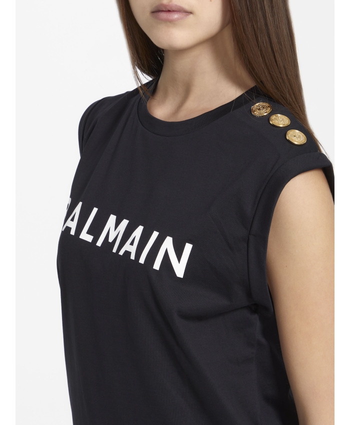 BALMAIN - Top nero con logo