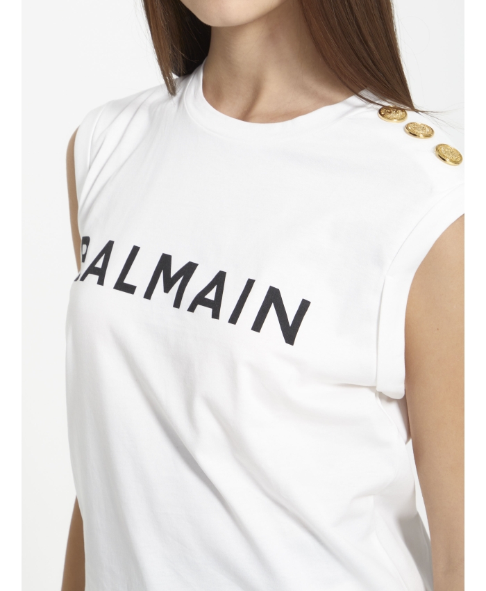BALMAIN - Top bianco con logo