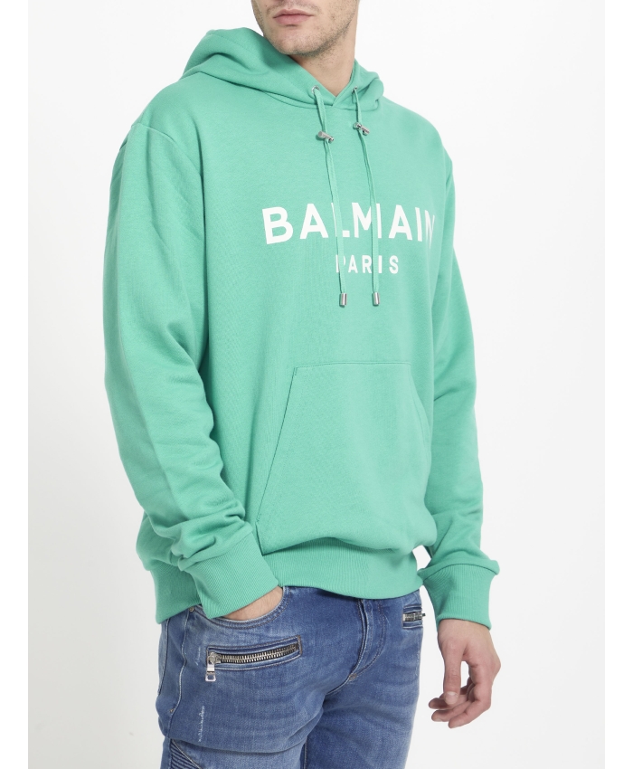 BALMAIN - Aqua green hoodie with logo