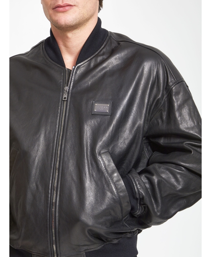 DOLCE&GABBANA - Black leather bomber jacket