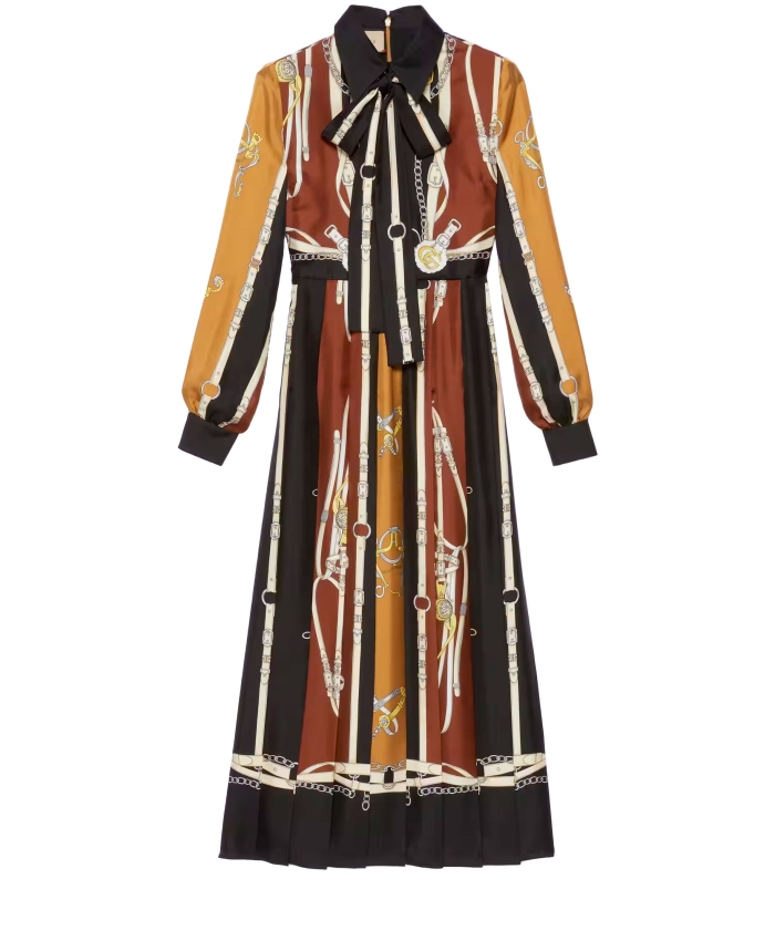 GUCCI - Equestrian print silk dress