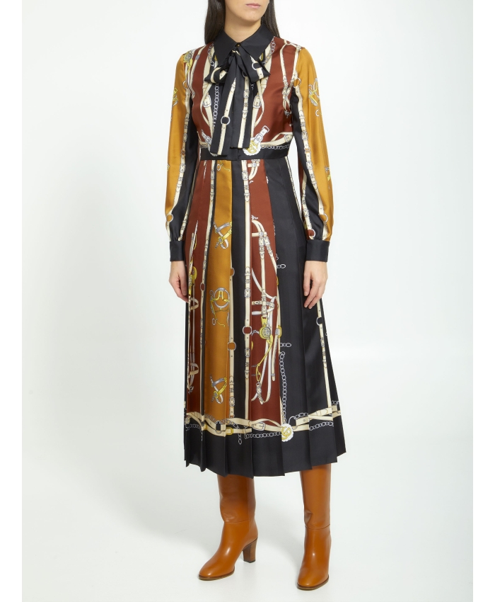 GUCCI - Equestrian print silk dress