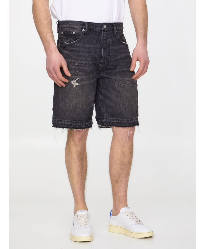 PURPLE BRAND - Black denim bermuda shorts