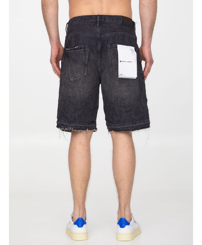 PURPLE BRAND - Black denim bermuda shorts