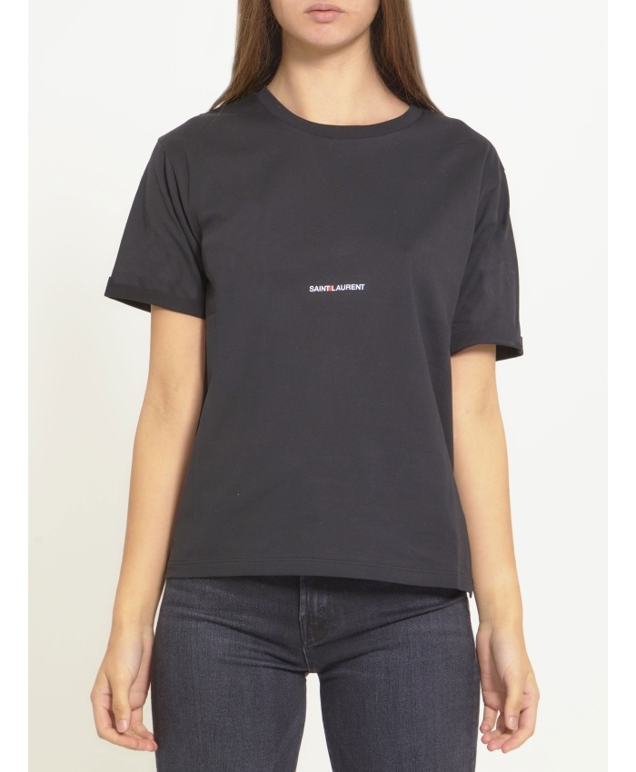 SAINT LAURENT - T-shirt nera con logo