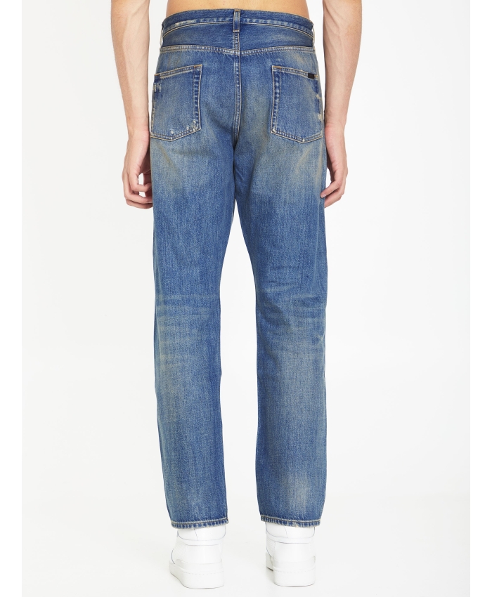 SAINT LAURENT - Jeans in denim blu délavé
