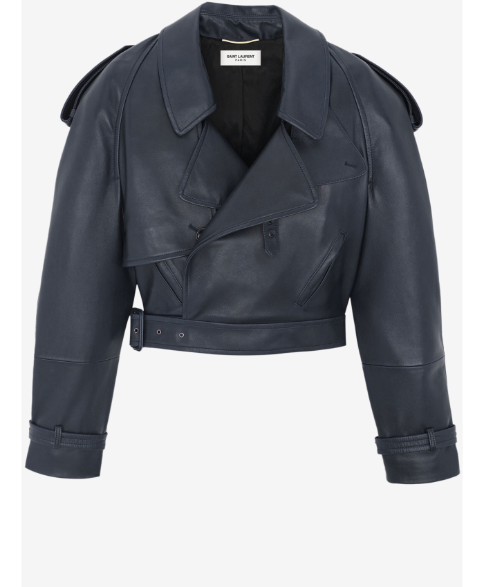 SAINT LAURENT - Cropped trench in shiny lambskin