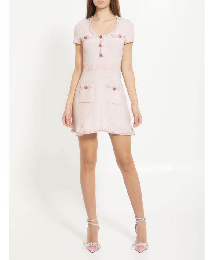 SELF PORTRAIT - Pink knit mini dress