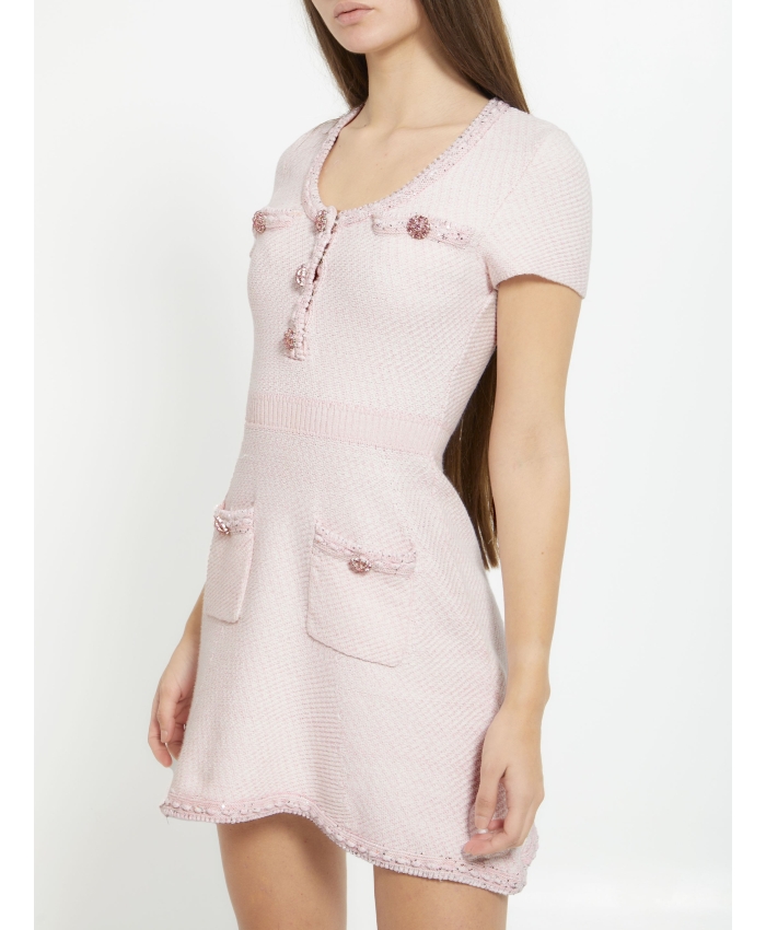 SELF PORTRAIT - Pink knit mini dress