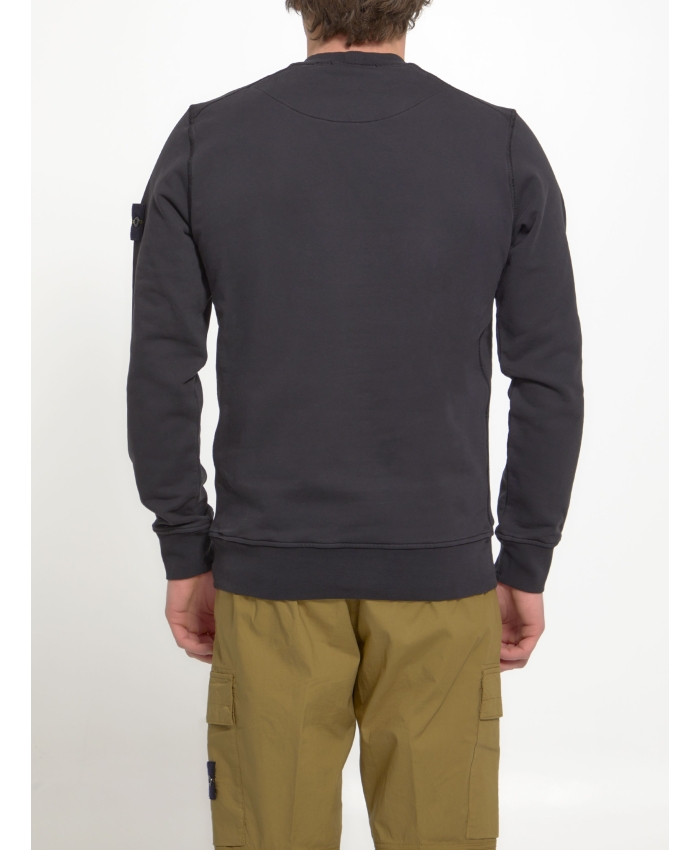 STONE ISLAND - Black cotton sweatshirt
