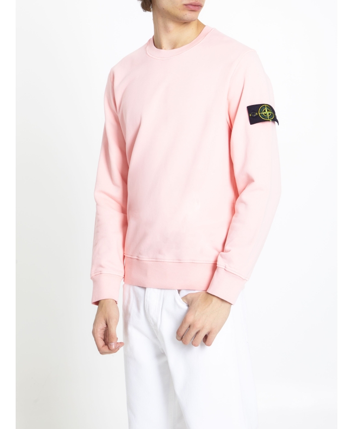 STONE ISLAND - Pink cotton sweatshirt