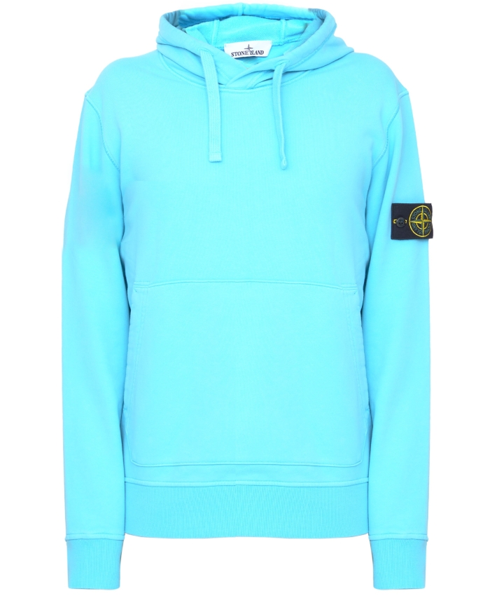 STONE ISLAND - Turquoise cotton hoodie