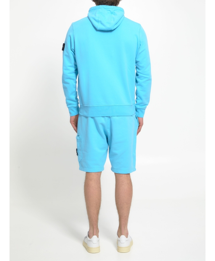 STONE ISLAND - Turquoise cotton hoodie